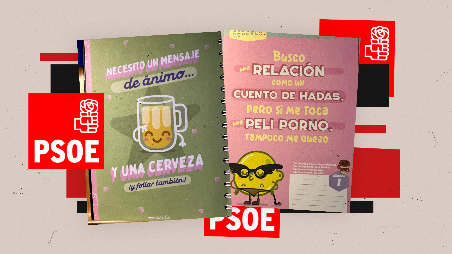 Imágenes de las ‘pornoagendas’ repartidas por el PSOE a niños en la Cabalgata de San Fernando (Cádiz).