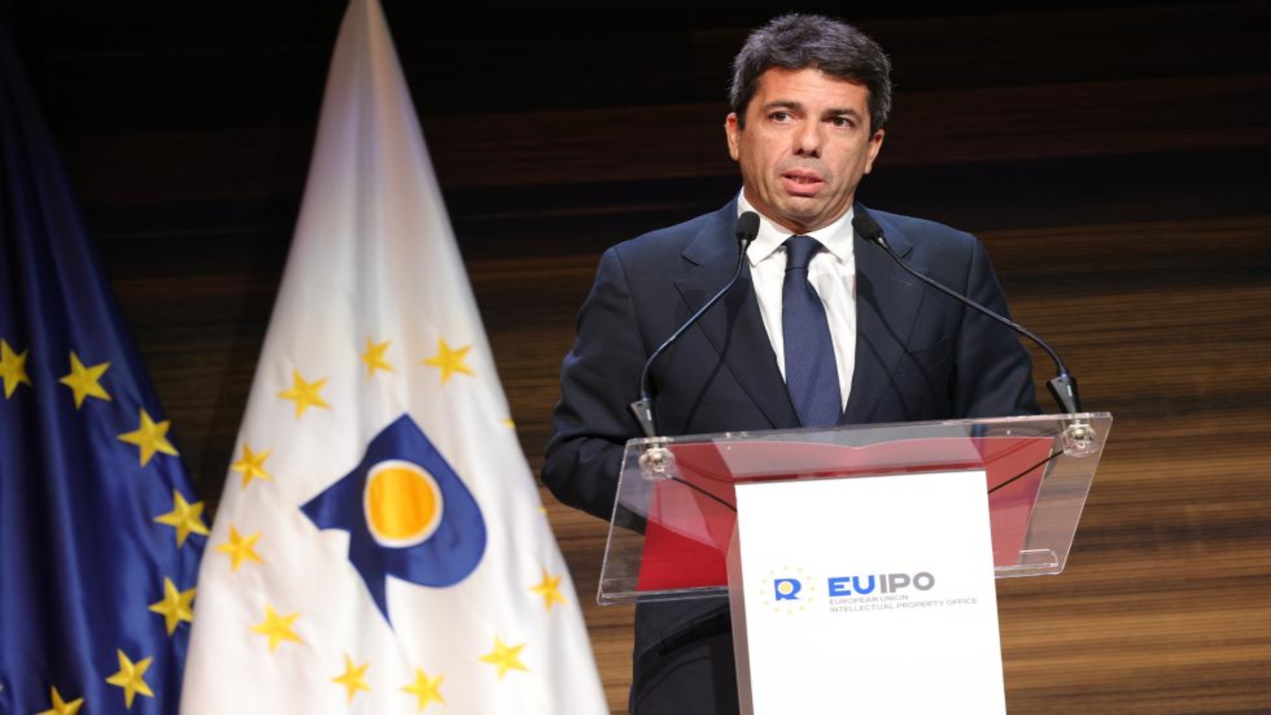 El presidente de la Generalitat Valenciana Carlos Mazón, este viernes en la EUIPO.