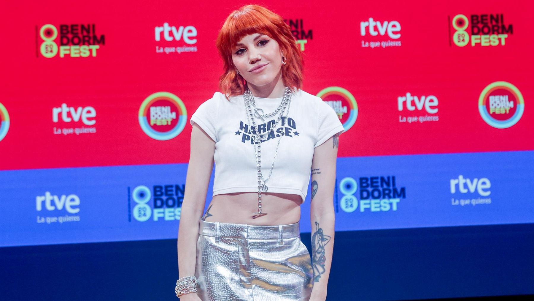La cantante Angy Fernández durante una rueda de prensa para presentar las canciones participantes del Benidorm Fest 2024.