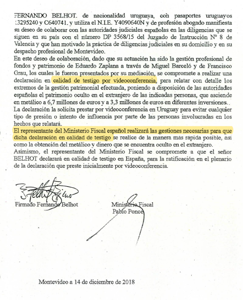 Acuerdo firmado por el fiscal Pablo Ponce y Fernando Belhot