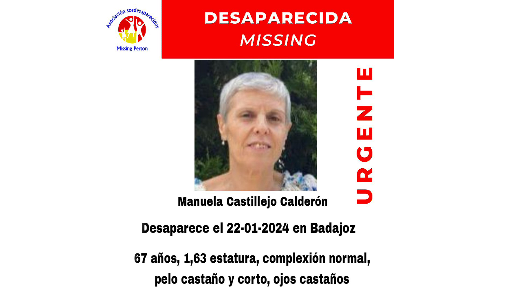 Cartel de SOS Desaparecidos de la desaparición de Manuela