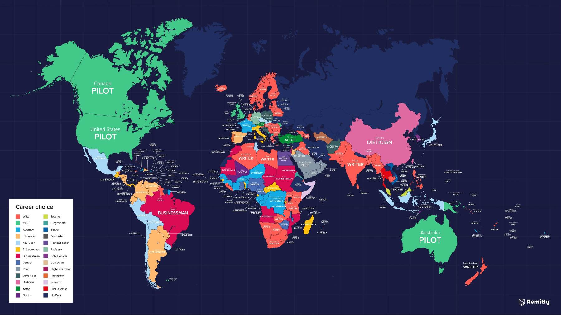 Mapa de los trabajos soñados por los jóvenes de todo el mundo