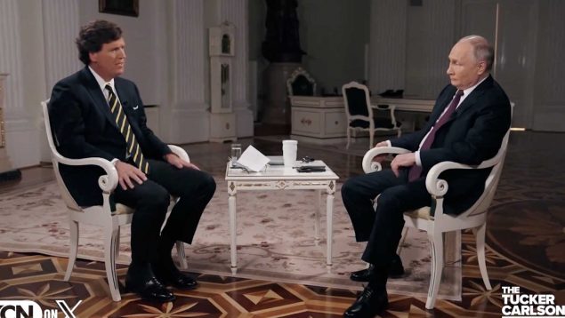 Vladímir Putin en su entrevista con Tucker Carlson.