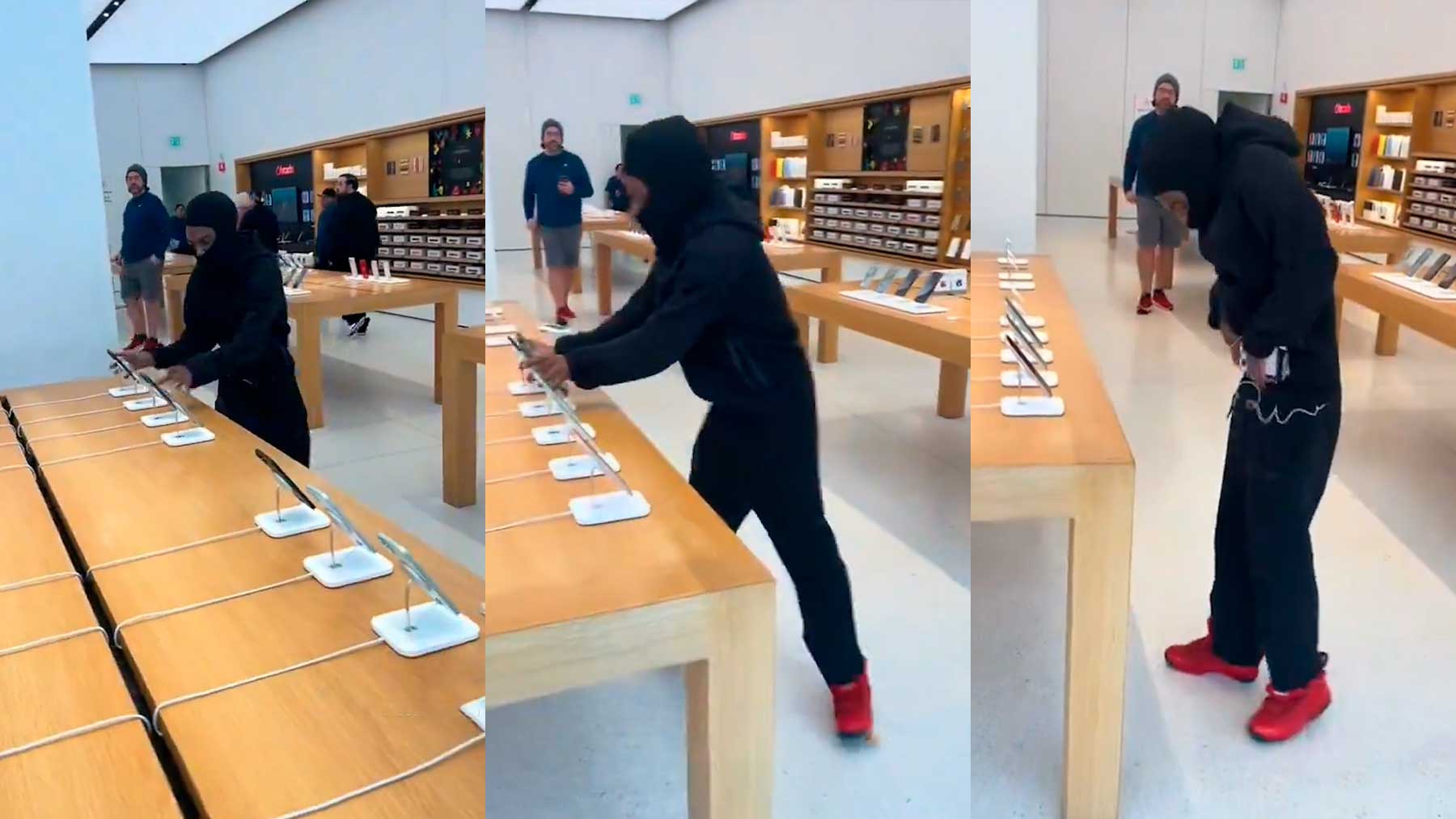 Un hombre robando en la tienda Apple.