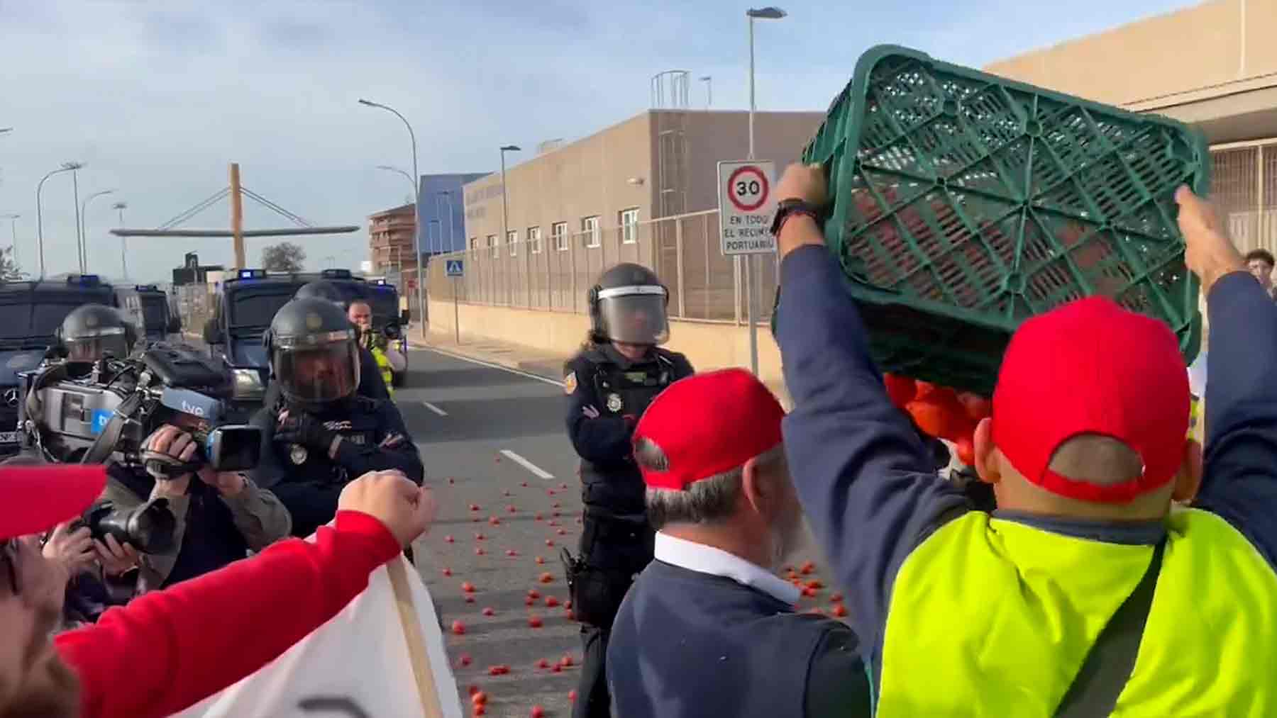 Los agricultores andaluces vuelven a volcar la carga de tomates de un camión procedente de Marruecos.