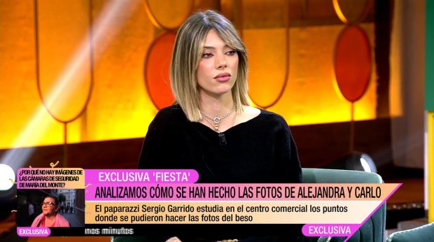 Alejandra Rubio, sin palabras tras comprobar que su su romance estaba provocando una enorme discusión en Fiesta (Mediaset).