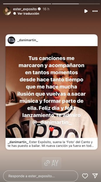 Ester Espósito en sus stories de Instagram.