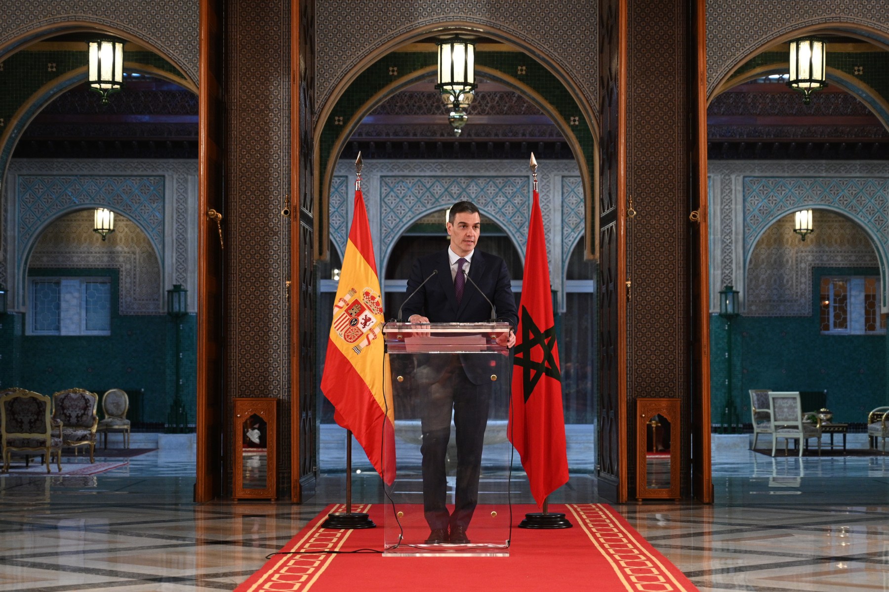 El presidente del Gobierno, Pedro Sánchez en Rabat (Marruecos).