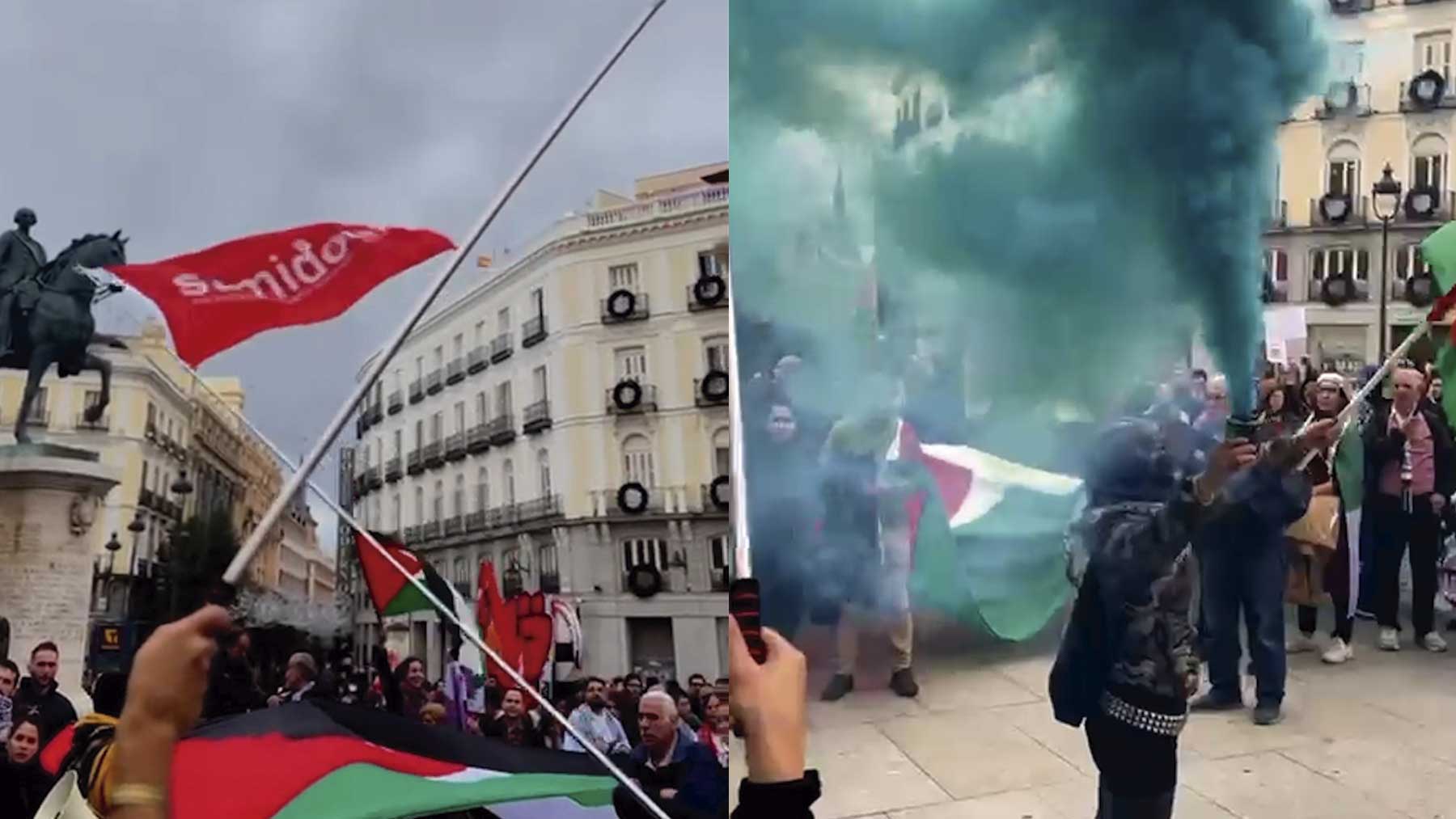 Gritos a favor de grupos terroristas palestinos en la Puerta del Sol.