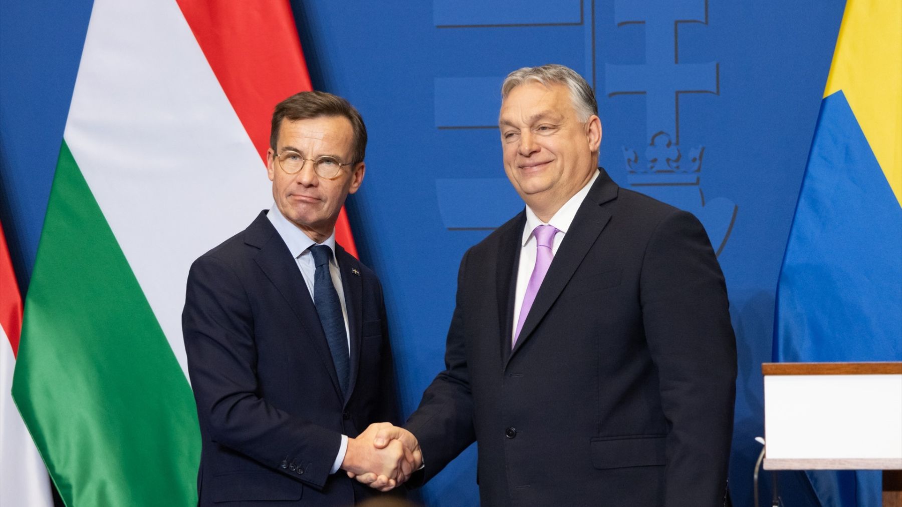 El primer ministro de Suecia, Ulf Kristersson, y el de Hungría, Viktor Orbán (Foto: EP).