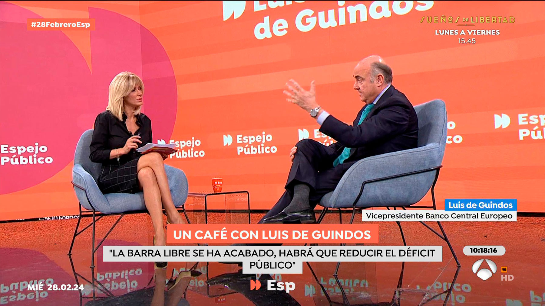 Luis de Guindos en una entrevista en Espejo Público