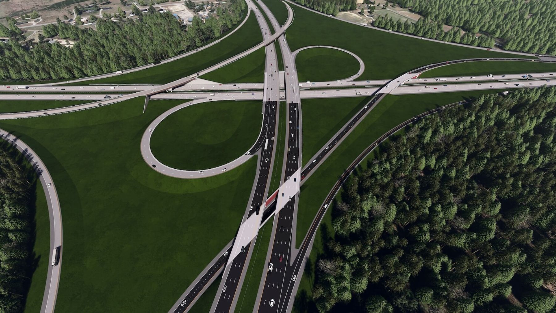 Diseño planificado de la futura porción de intercambio I-87/NC 540 de la Expansión Sureste de Triangle Expressway. (Foto cortesía de ICE de Carolinas, PLLC.)