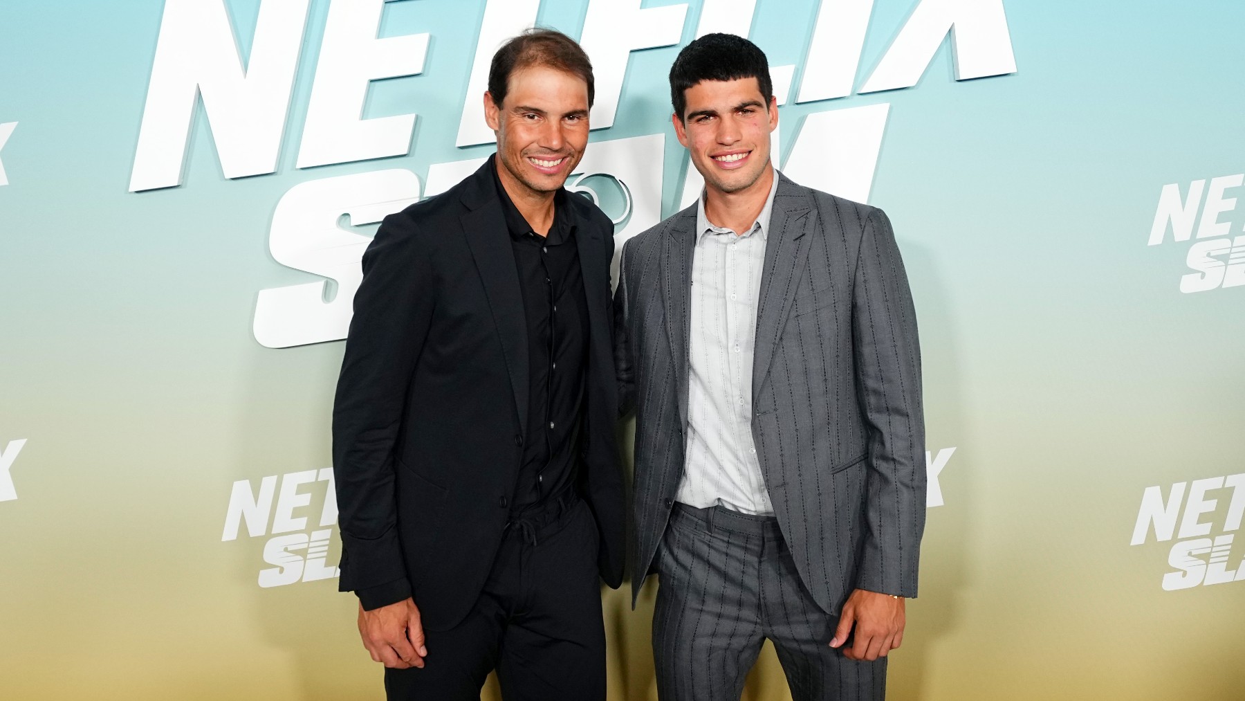 Rafa Nadal y Carlos Alcaraz, en la presentación de El Slam de Netflix. (Getty)