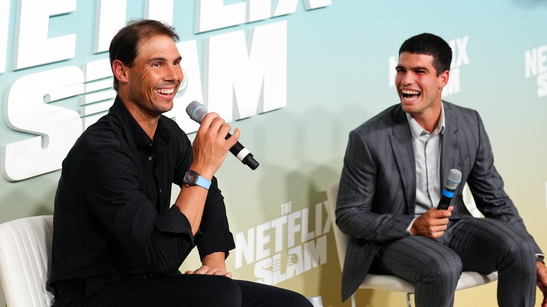 Rafael Nadal y Carlos Alcaraz antes de El Slam de Netflix. (Getty)