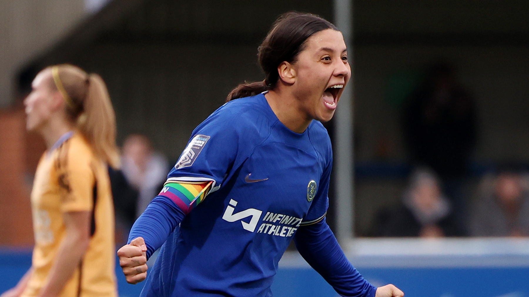 Sam Kerr celebra un gol con el Chelsea. (Getty)