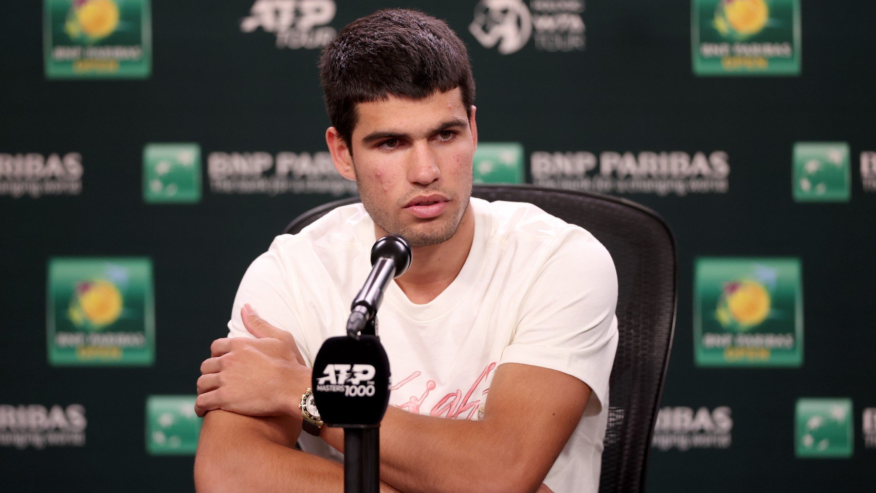 Carlos Alcaraz, en rueda de prensa en Indian Wells. (Getty)