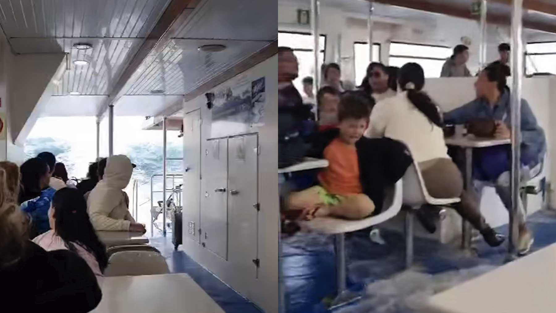 Pasajeros asustados en el ferry.
