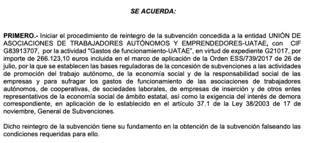 Yolanda Díaz obligó a la asociación de autónomos podemita a devolver una subvención ilegal de 266.000 €