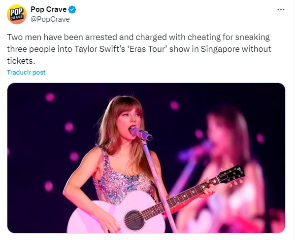 Pop Crave se hace eco de lo que sucedió en el concierto de Taylor Swift. (X)