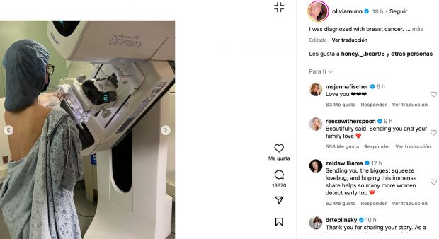 Olivia Munn anunciando su enfermedad en Instagram.