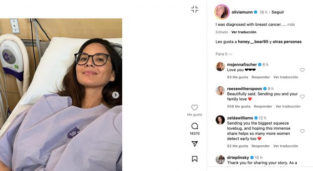 Olivia Munn anunciando su enfermedad en Instagram.