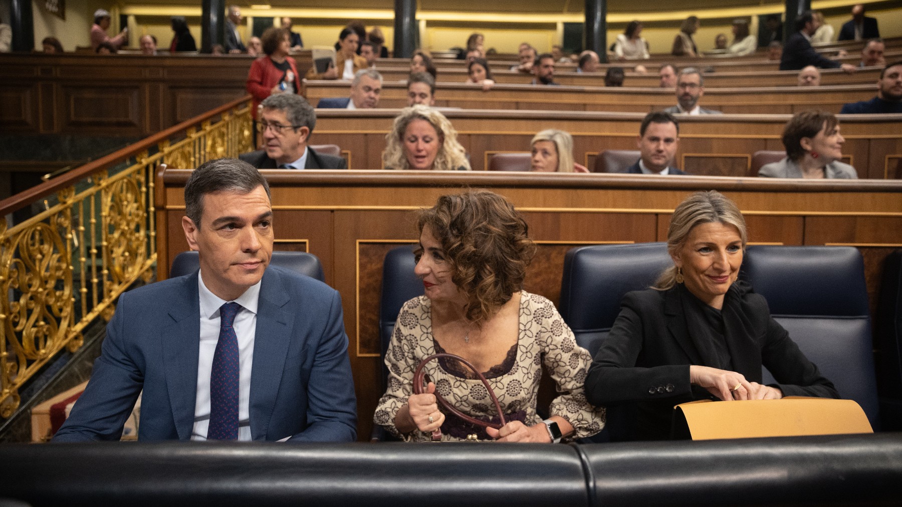 Sánchez, Montero y Díaz en el Congreso. (Foto: EP)
