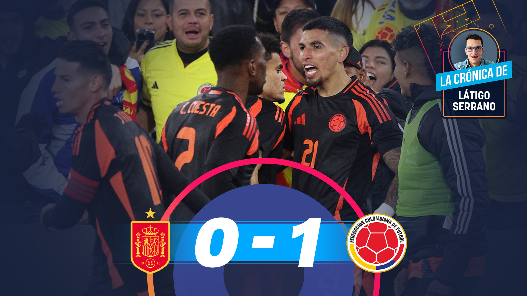 Colombia derrotó 0-1 a una España que hizo aguas en defensa.