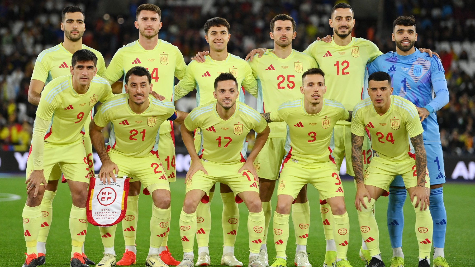 Los jugadores de España, en el amistoso ante Colombia. (Getty)