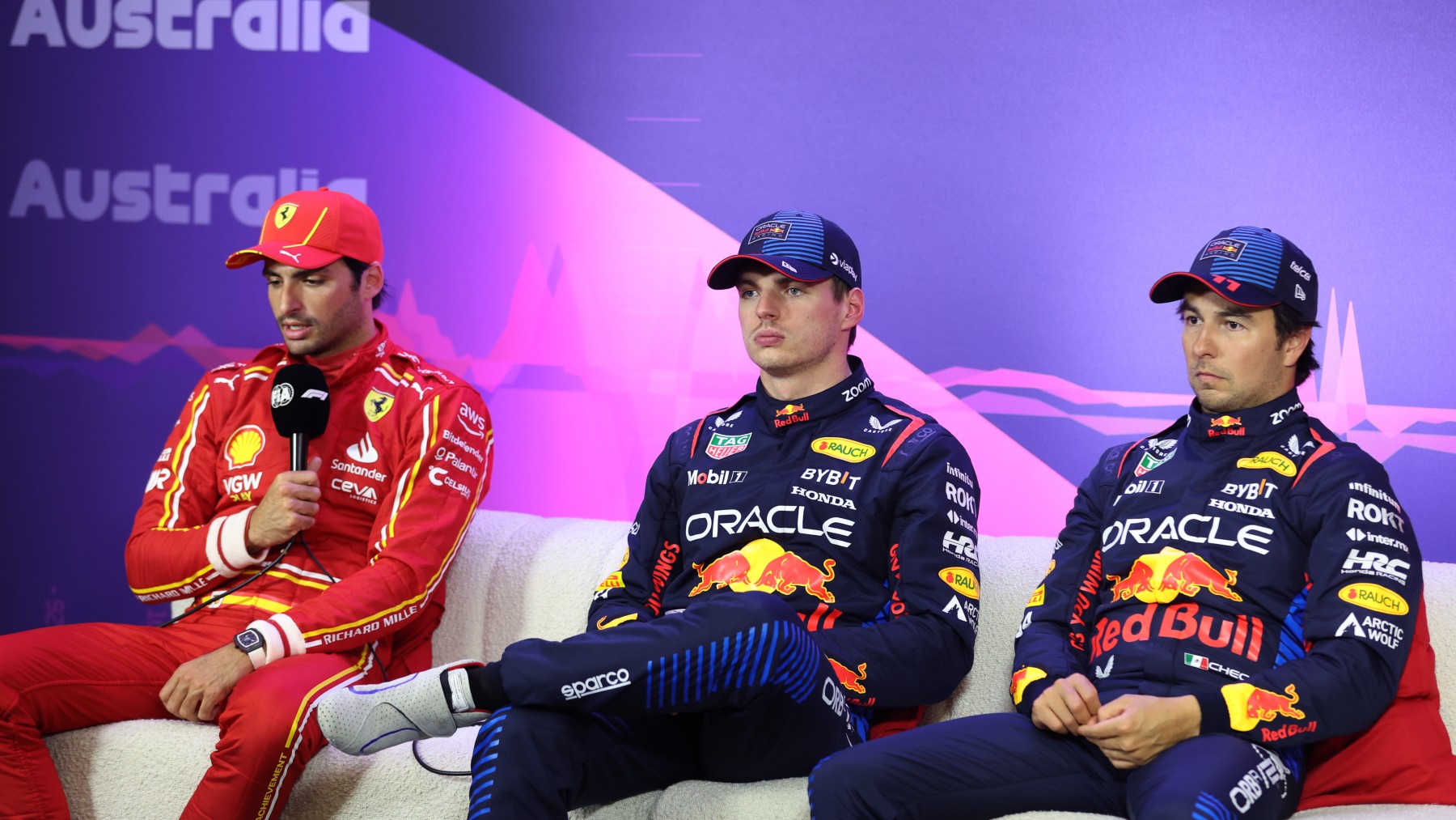 Sainz, Verstappen y Pérez, en una de las primeras citas del calendario de la F1 en 2024. (Getty)