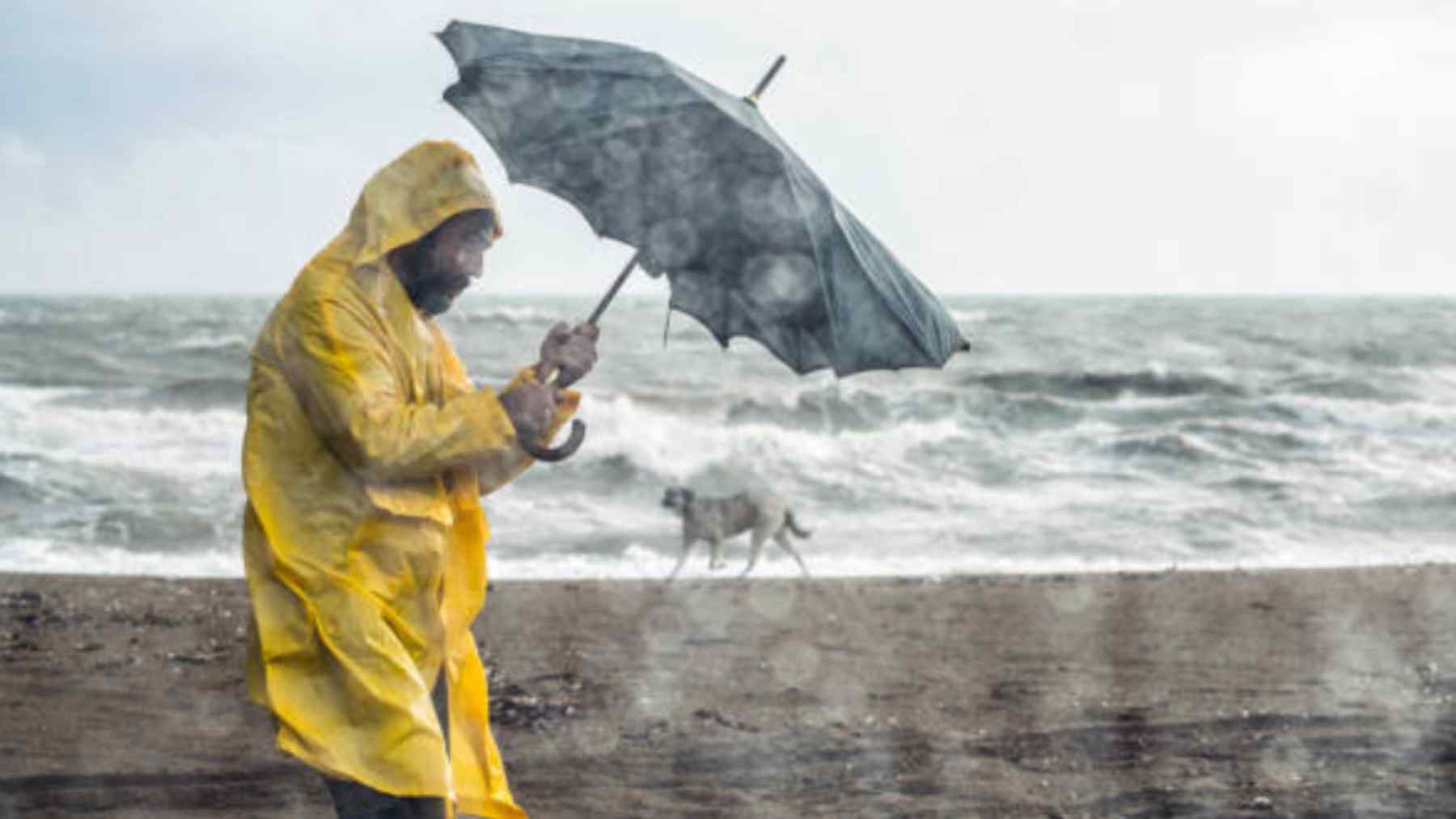 Un hombre con un paraguas bajo la lluvia.