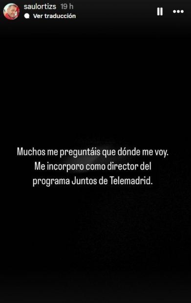 Saúl Ortiz confirma que se marcha de Fiesta para ponerse a los mandos como director de Juntos, en Telemadrid (Instagram).