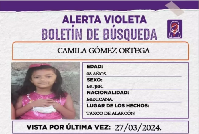 Alerta policial por la desaparición de Camila Gómez.