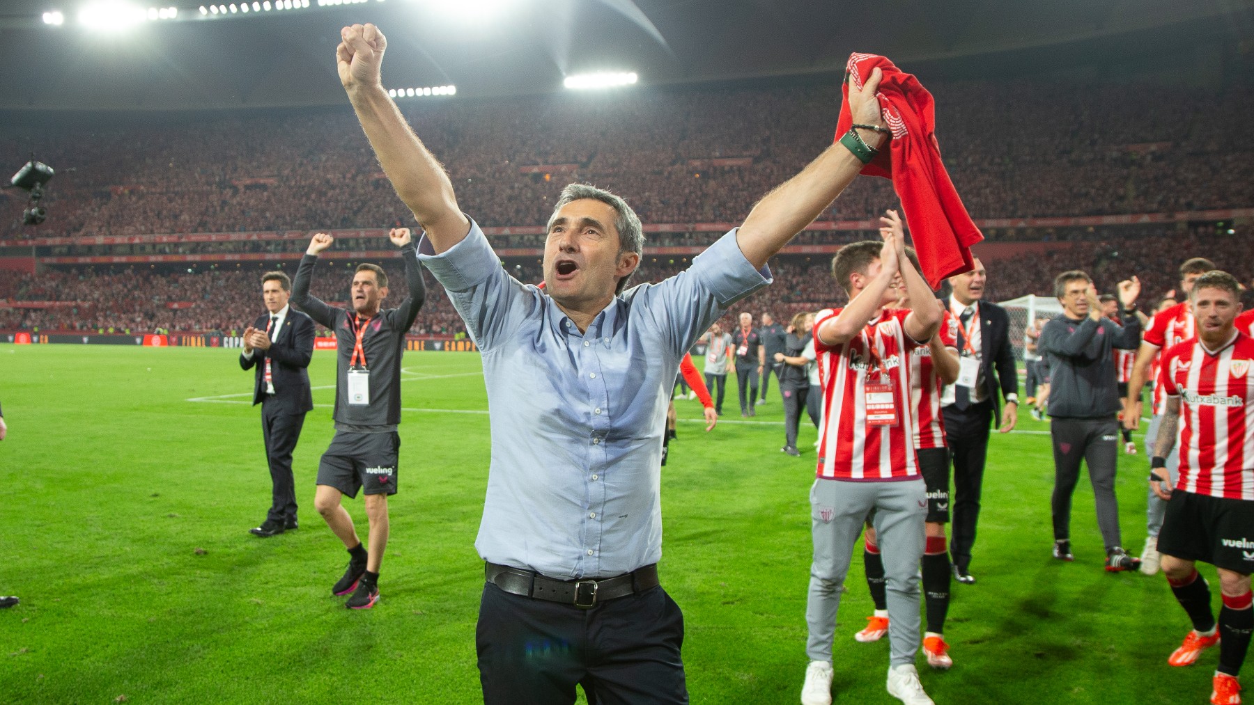 Ernesto Valverde celebra la victoria del Athletic en la final de la Copa. (Getty)