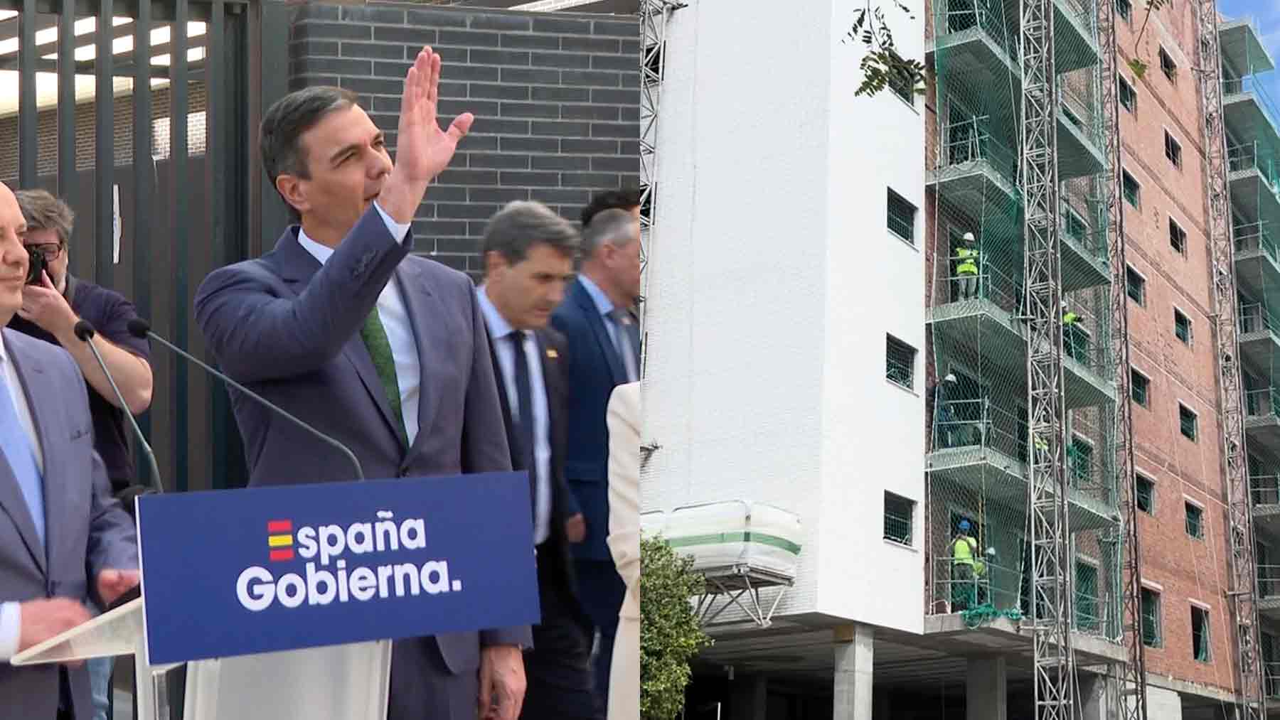 Pedro Sánchez saluda a los albañiles que le increpan en Dos Hermanas.