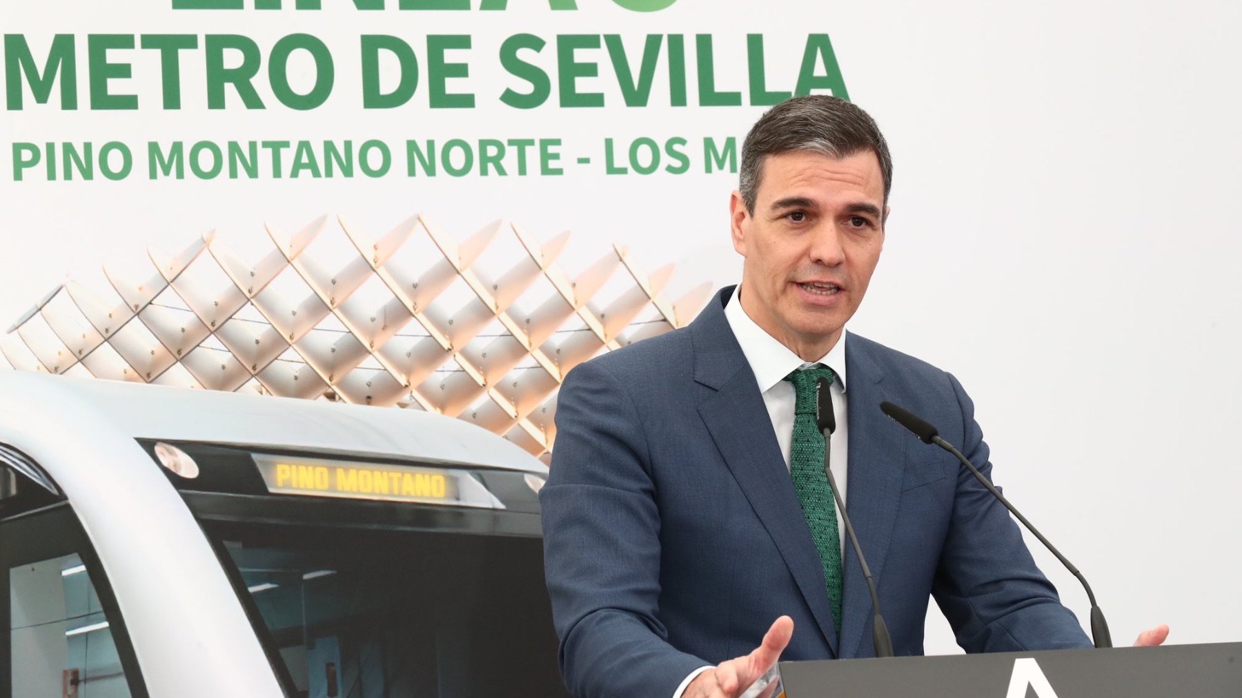 Pedro Sánchez durante el acto de las obras del Metro de Sevilla. Foto: Moncloa