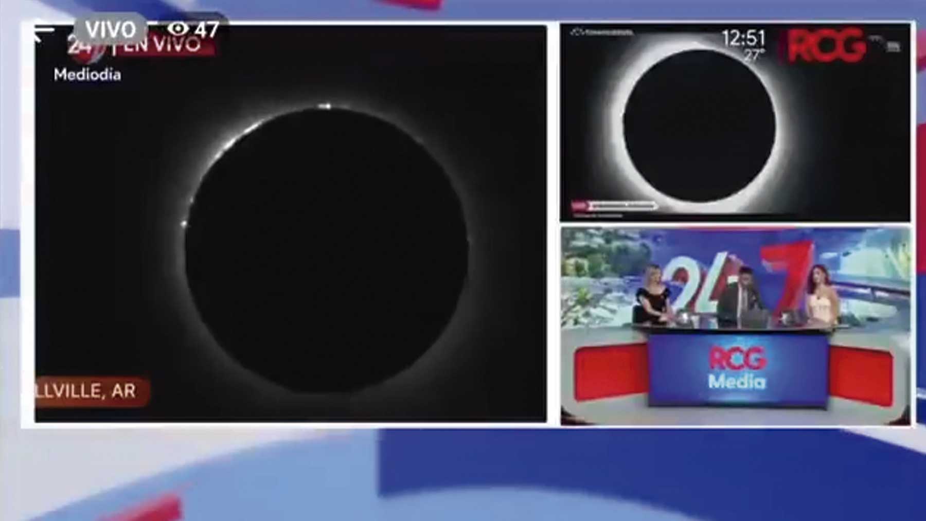 Programa mexicano mostrando el eclipse.