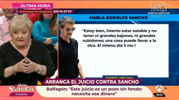 Carmen Balfagón cuenta los gastos a los que tiene que hacer frente Rodolfo Sancho por la encarcelación de su hijo en Tailandia (Atresmedia).