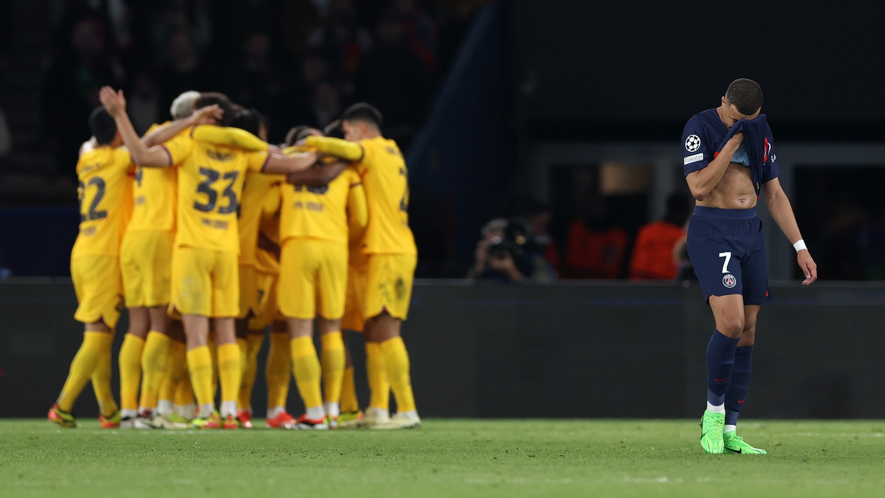 Mbappé, contra el Barcelona. (Getty)