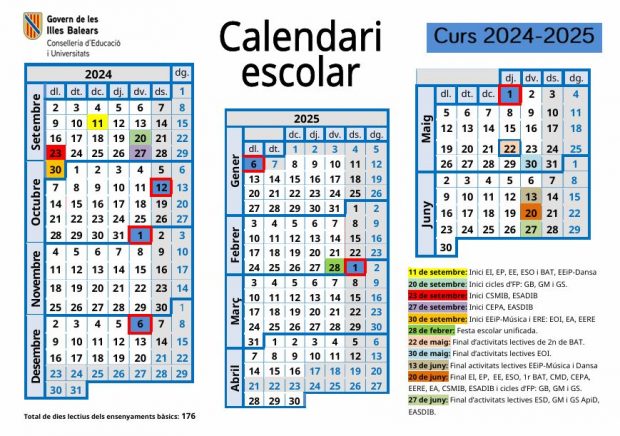 Calendario escolar Baleares 2024-25