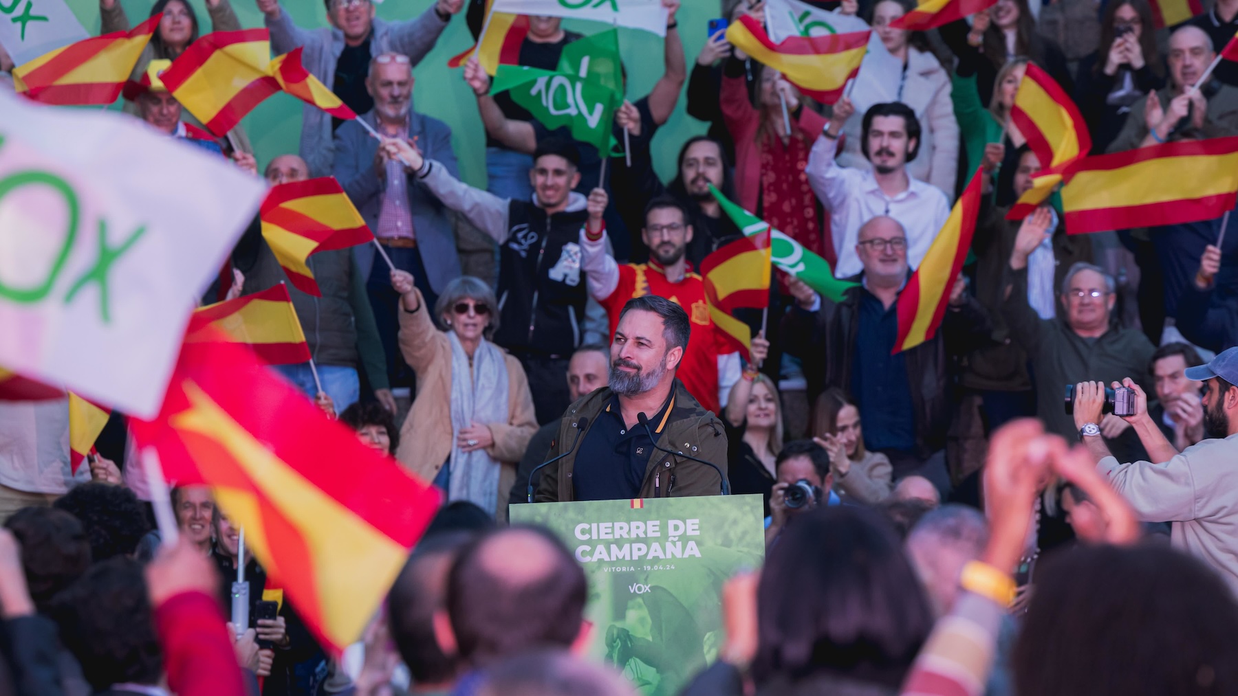 Santiago Abascal, en el mitin de cierre de campaña (EP).