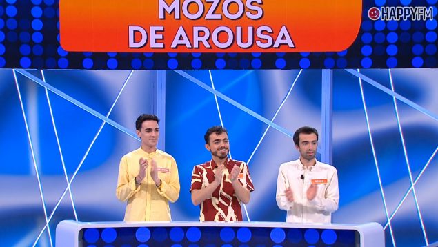Borjamina, Raúl y Bruno, miembros de los Mozos de Arousa en Reacción en cadena. (Mediaset)