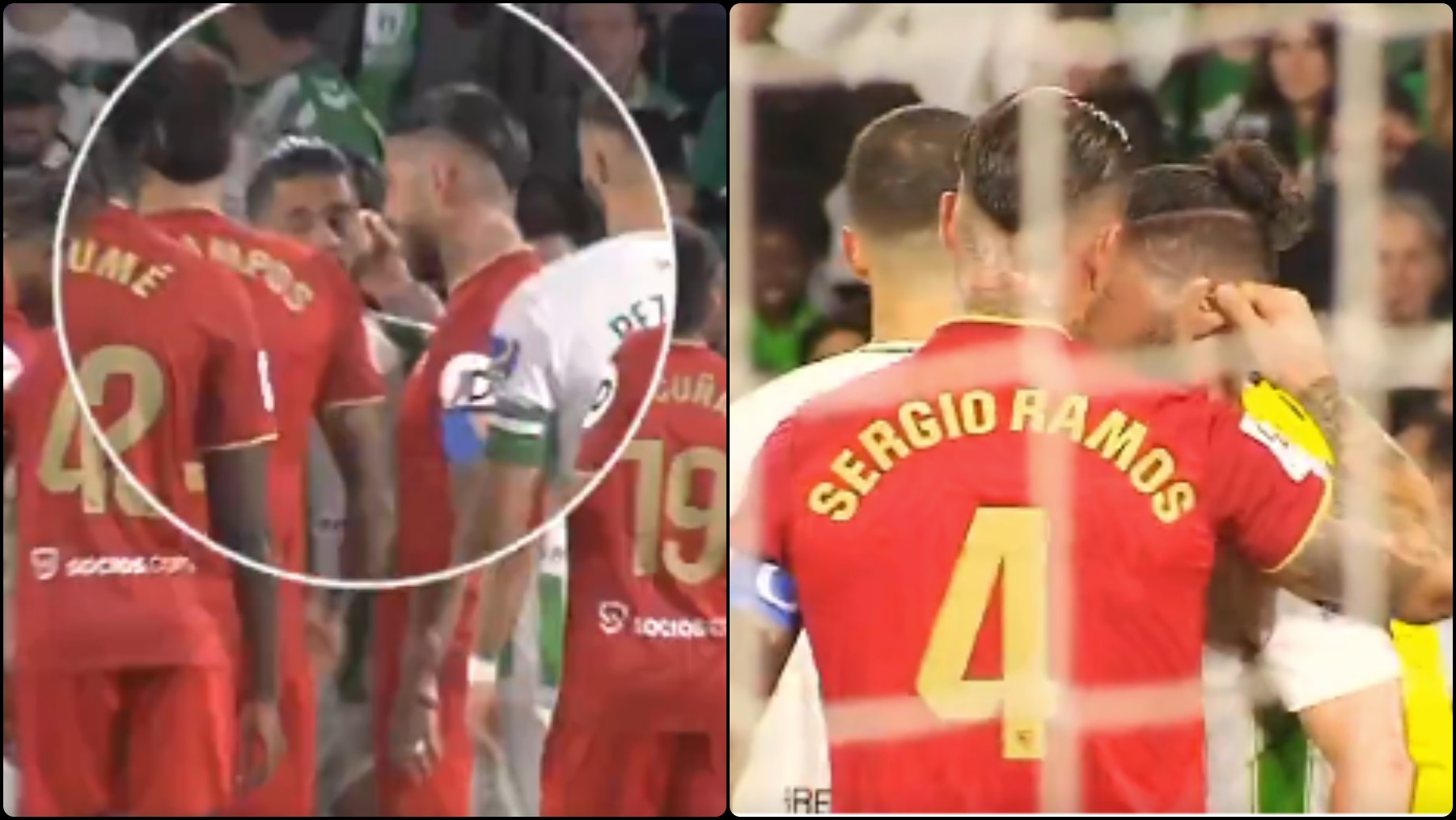 Sergio Ramos tira de la oreja a Isco en el derbi. (Captura de pantalla)
