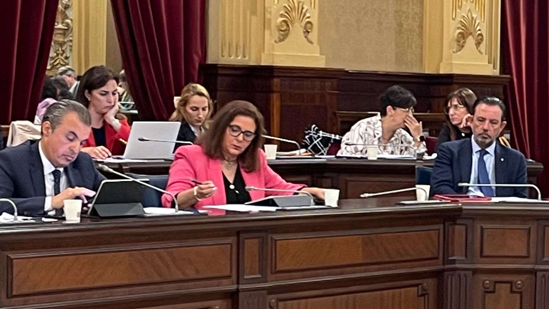 En el centro, la consellera de Salud, Manuela García, en el Parlament.