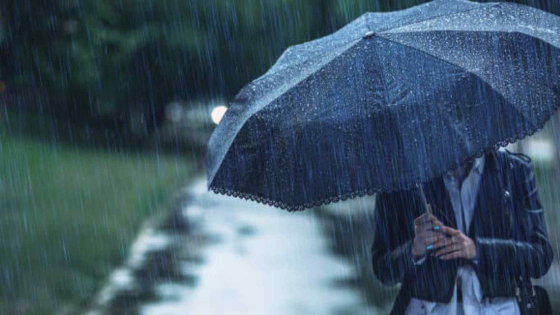 Una persona protegiéndose de la lluvia con un paraguas.