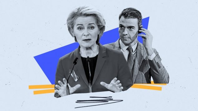 Úrsula von der Leyen y Pedro Sánchez. Bruselas ha detallado esta semana las condiciones al rearme europeo.