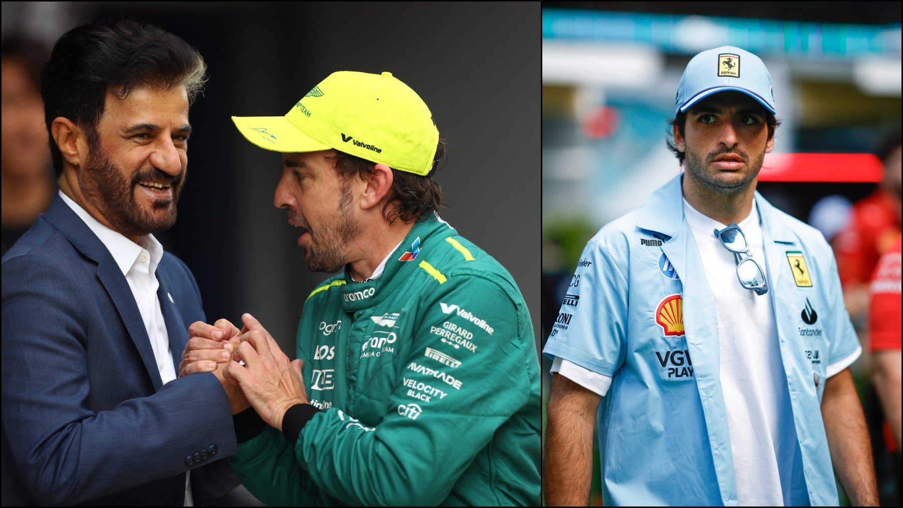 El presidente de la FIA con Fernando Alonso y Carlos Sainz. (Getty)