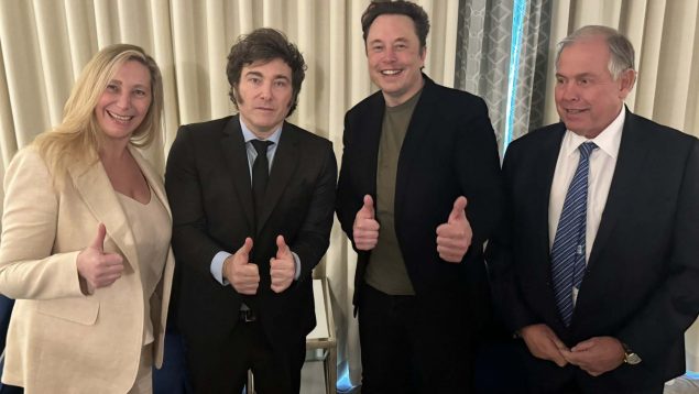 Karina Milei, Javier Milei, Elon Musk y Gerardo Werthein. (Foto: EFE)