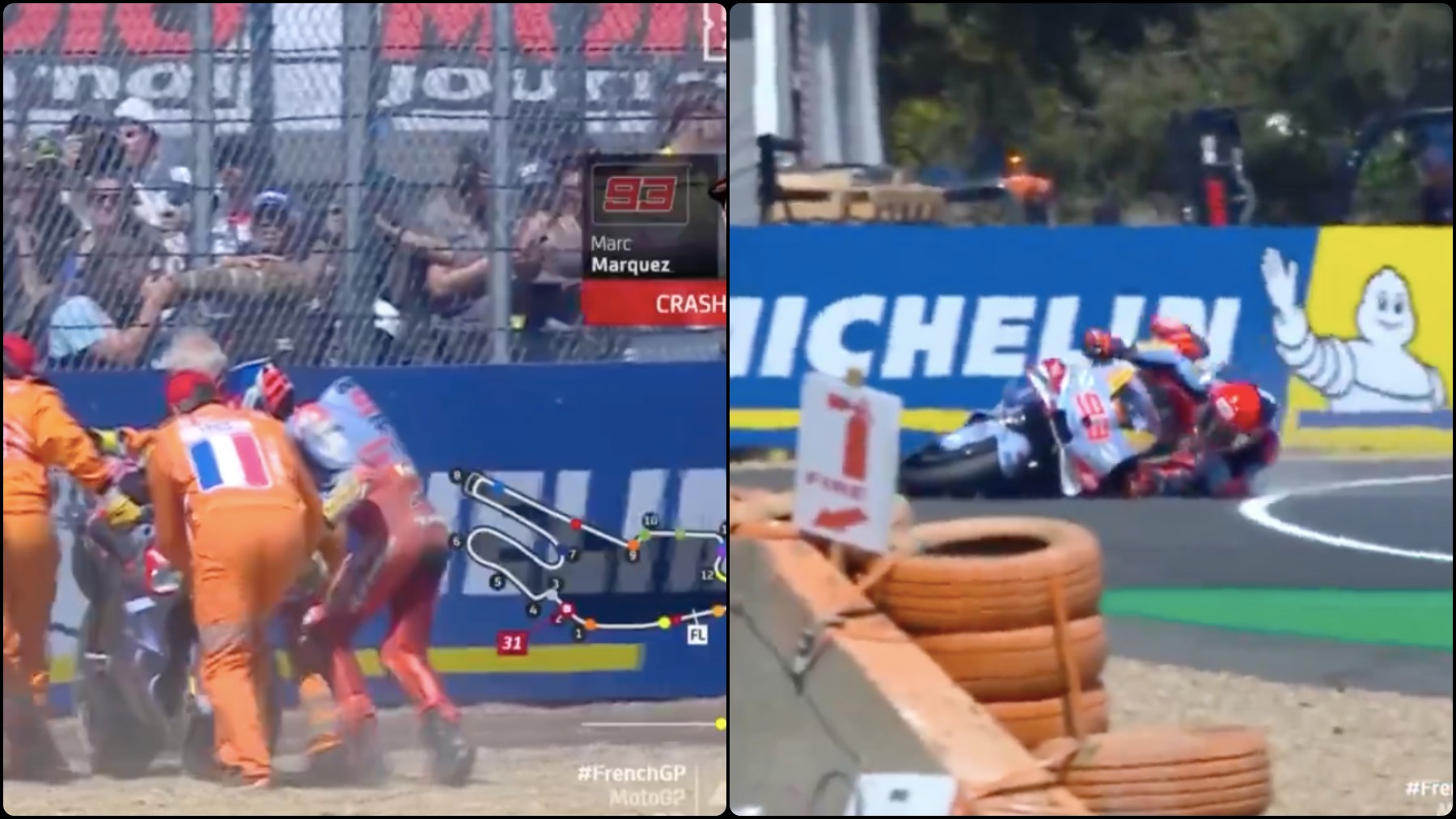 Marc Márquez sufrió una caída en Le Mans.