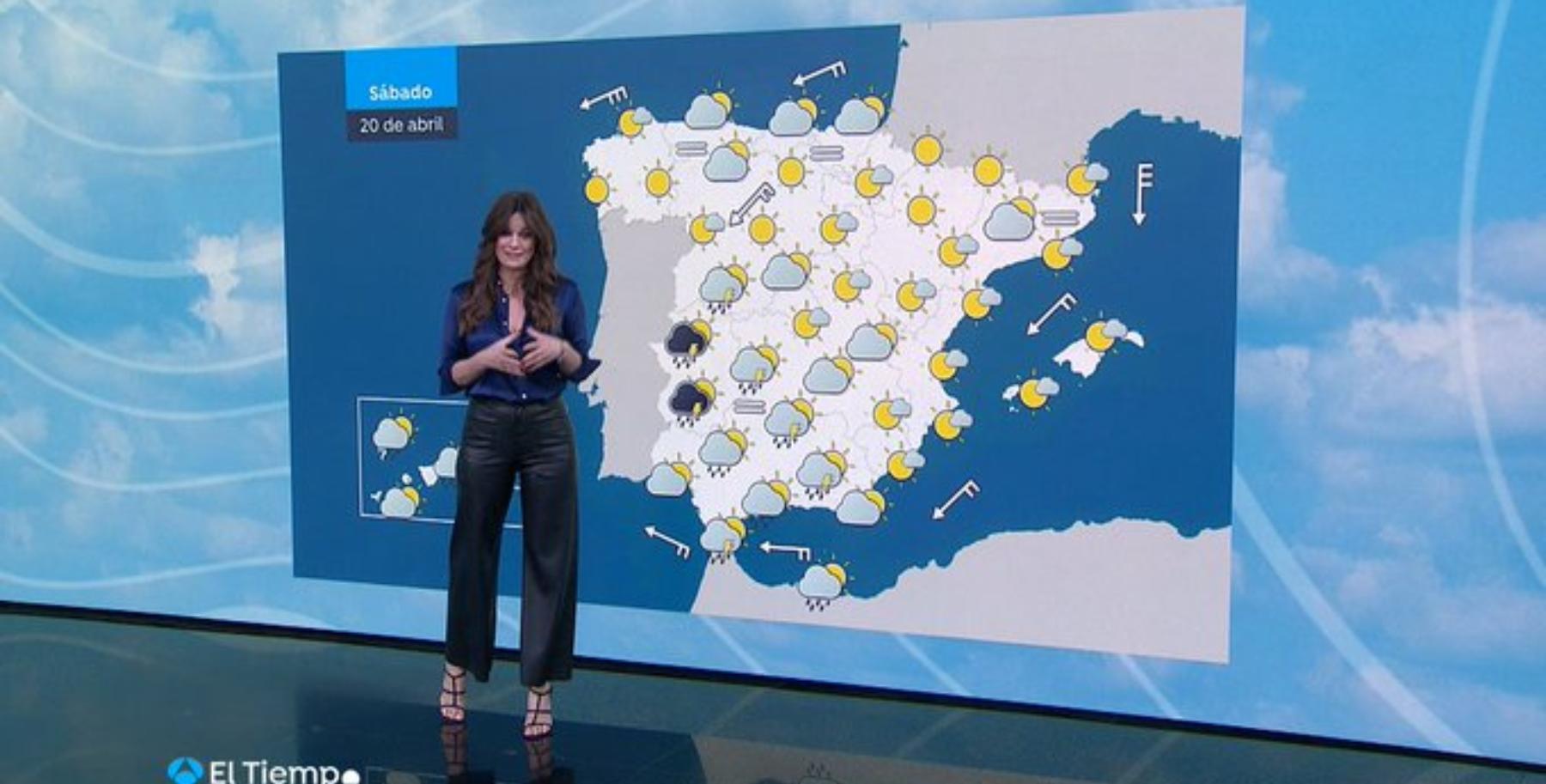 Mercedes Martín realizando la predicción del tiempo en Antena 3.