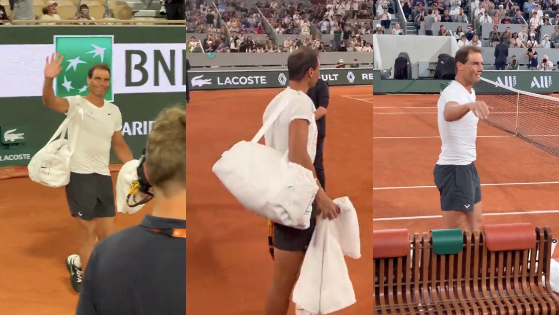 Rafa Nadal, en su primer entrenamiento en Roland Garros.